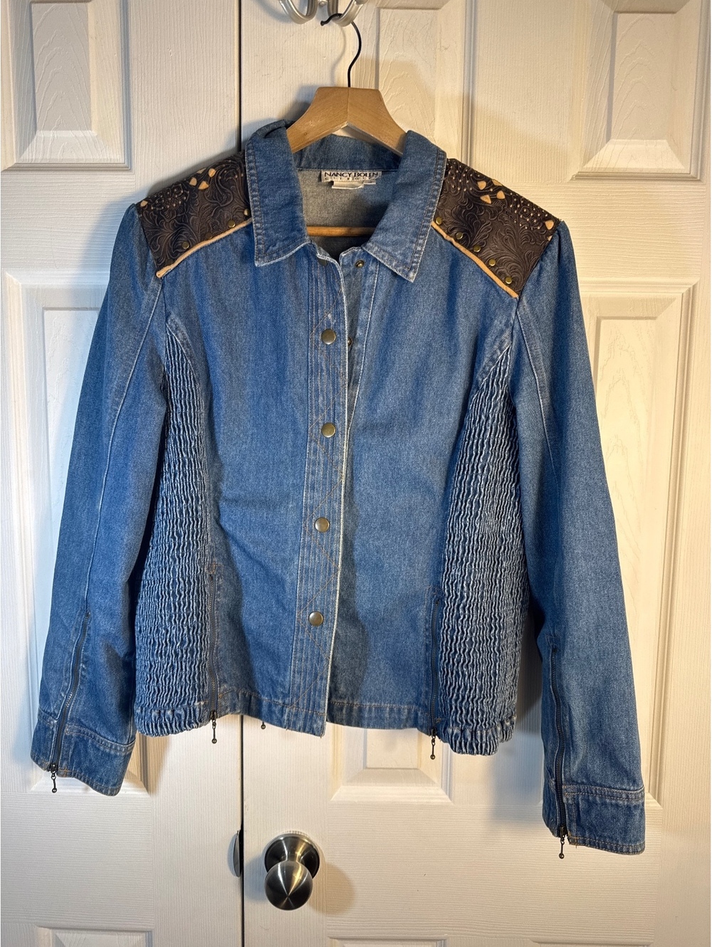 Nancy Bolen City Girl Denim Jacket with Embossed Shoulders Size 16